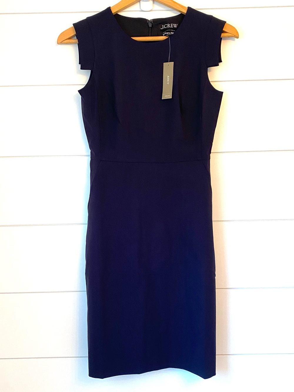 NWT J.Crew Navy Cap-Sleeve Sheath Midi Dress. Size 0p.